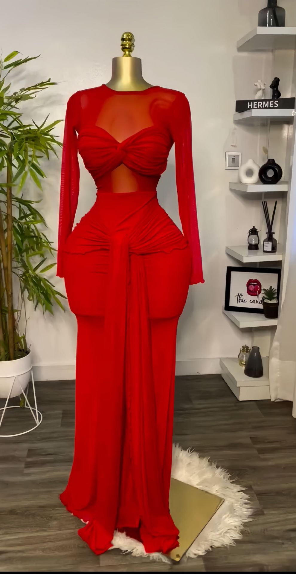Europe and the United States cross-border women's clothing 2025 early spring new solid color long sleeve round neck chest tight temperament long dress