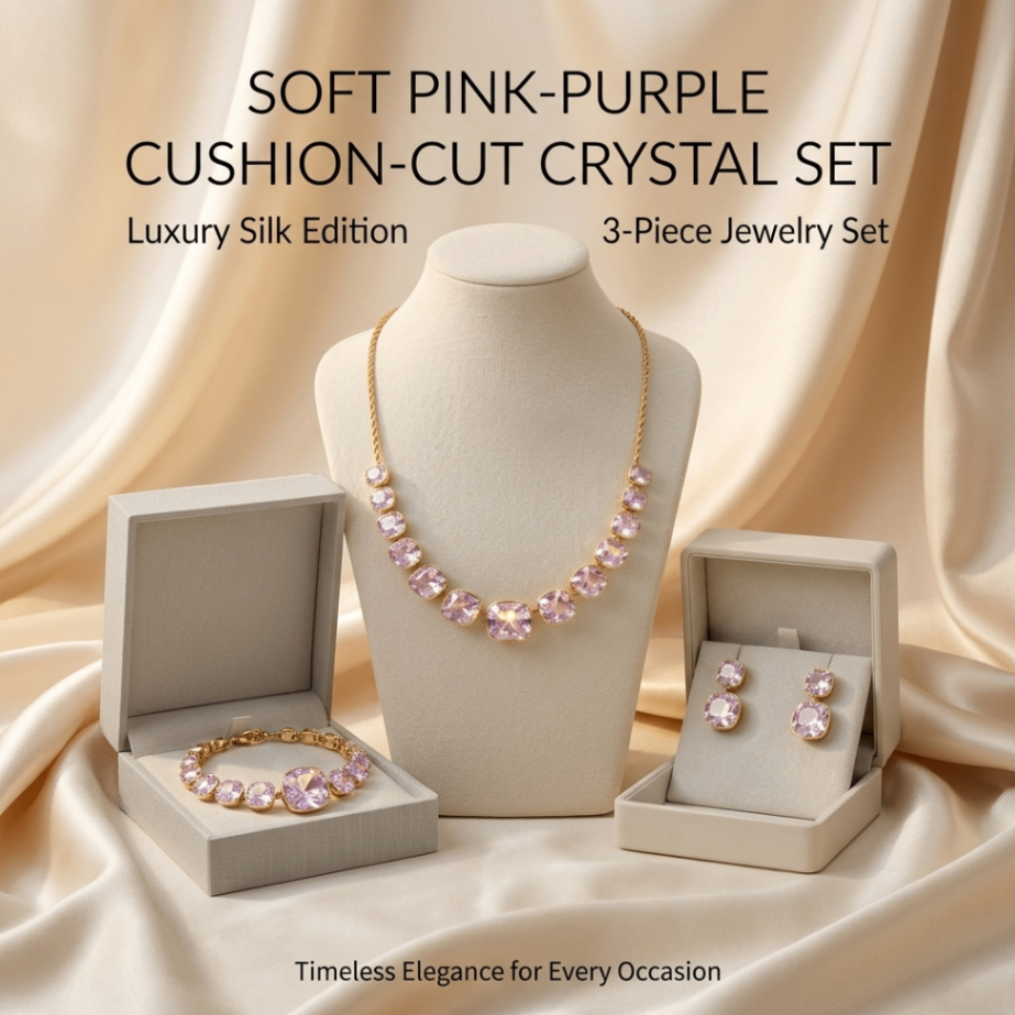 European and American fashion handmade diamond-studded crystal necklace and earrings set - stylish and elegant