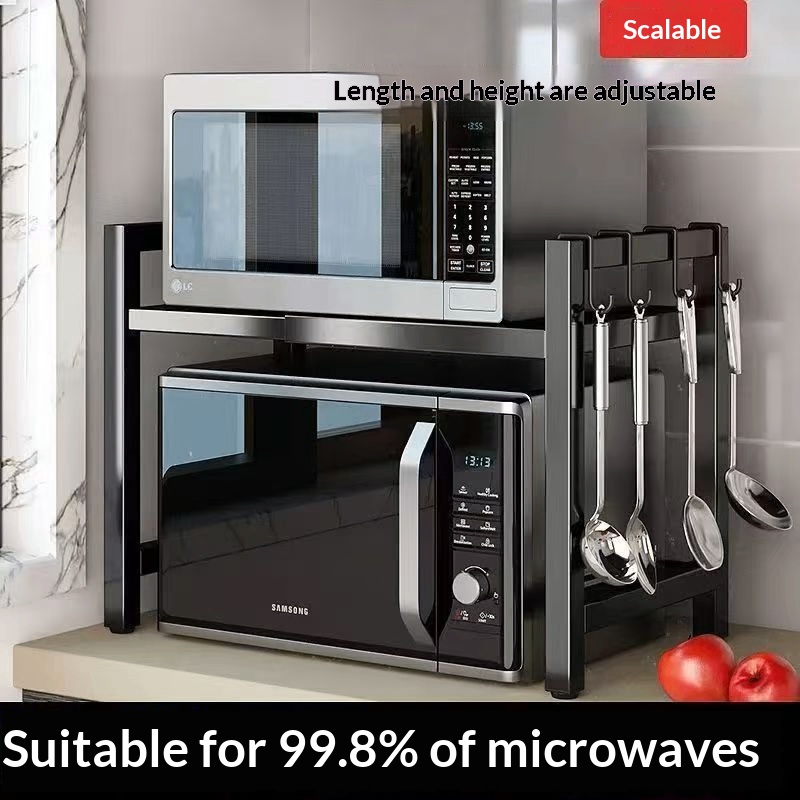 Adjustable Single Layer Microwave Rack, Retractable Kitchen Counter Storage Shelf