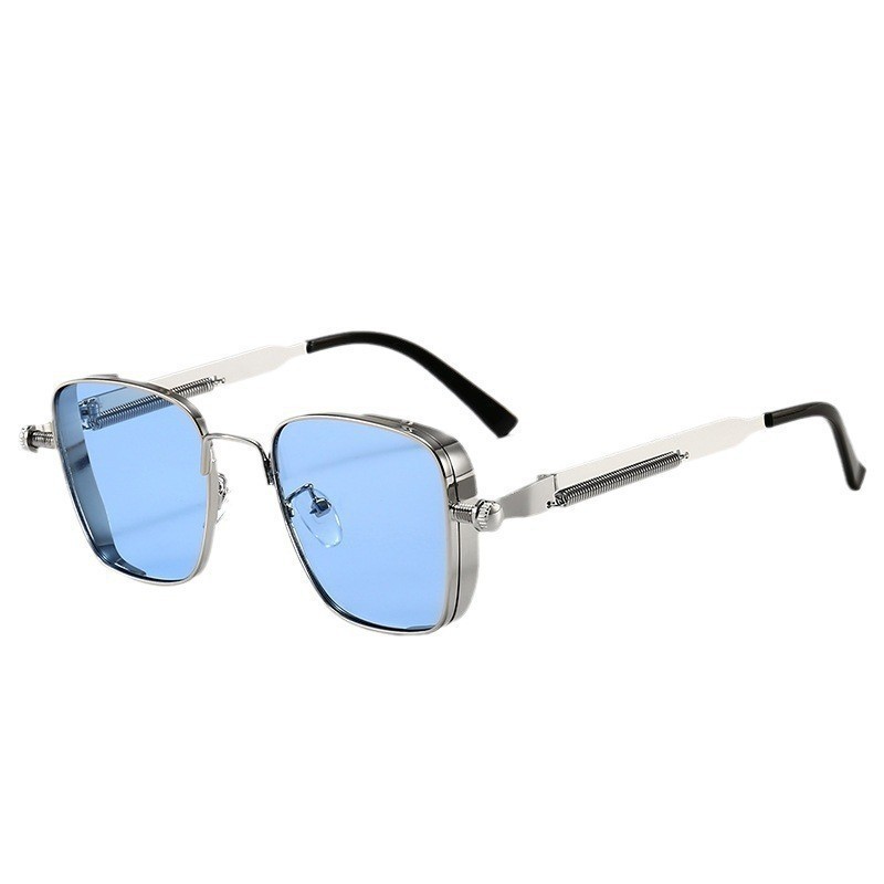Big Frame 2026 New High-End Heavy-Duty Sunglasses for Men Square Frame Steampunk Metal Sunglasses with Spring Legs