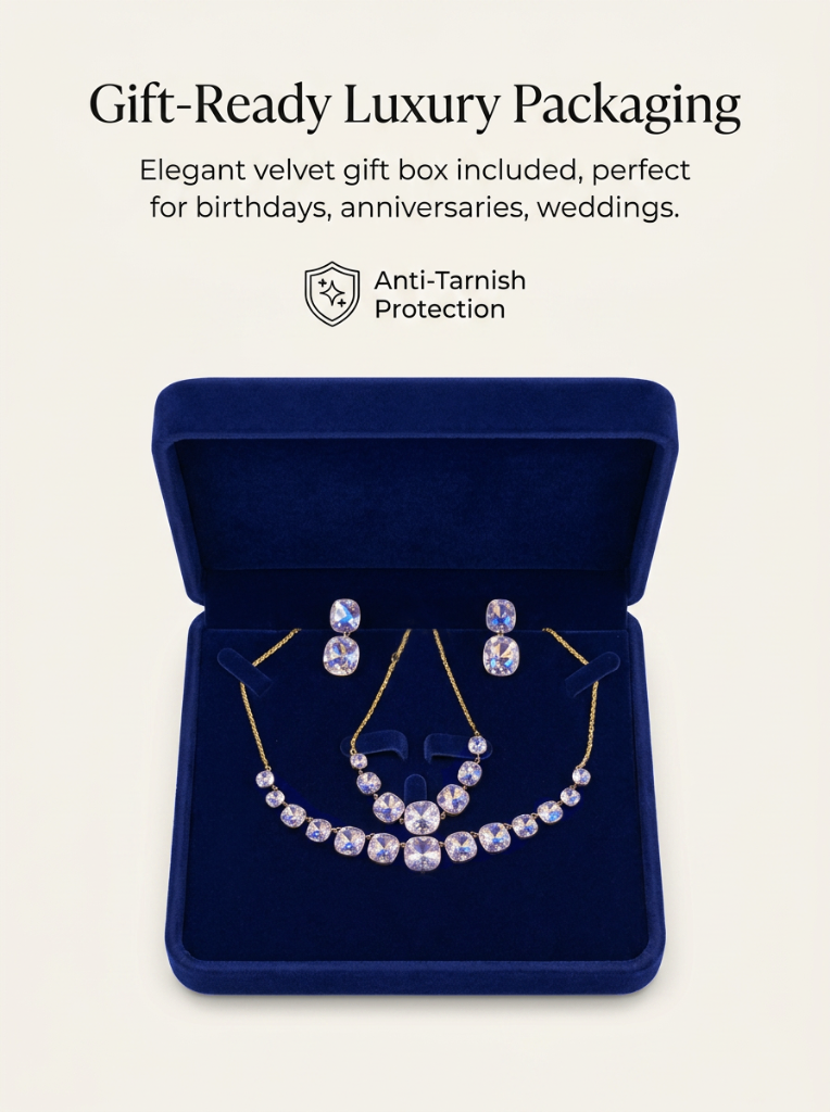 European and American fashion handmade diamond-studded crystal necklace and earrings set - stylish and elegant