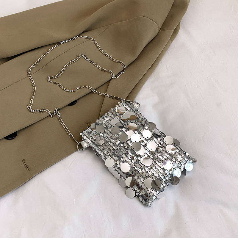 2025 Summer Fashion Trend Sequin Small Square Phone Bag for Women, Unique Stylish Shoulder Bag, Mini Chain Crossbody Bag