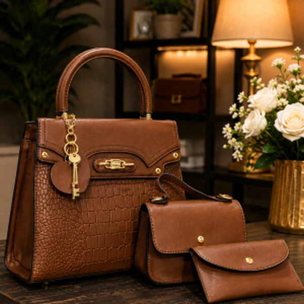 Jinping 3-Piece Women’s Crocodile-Texture Handbag Set – Tote Bag, Mini Bag & Clutch