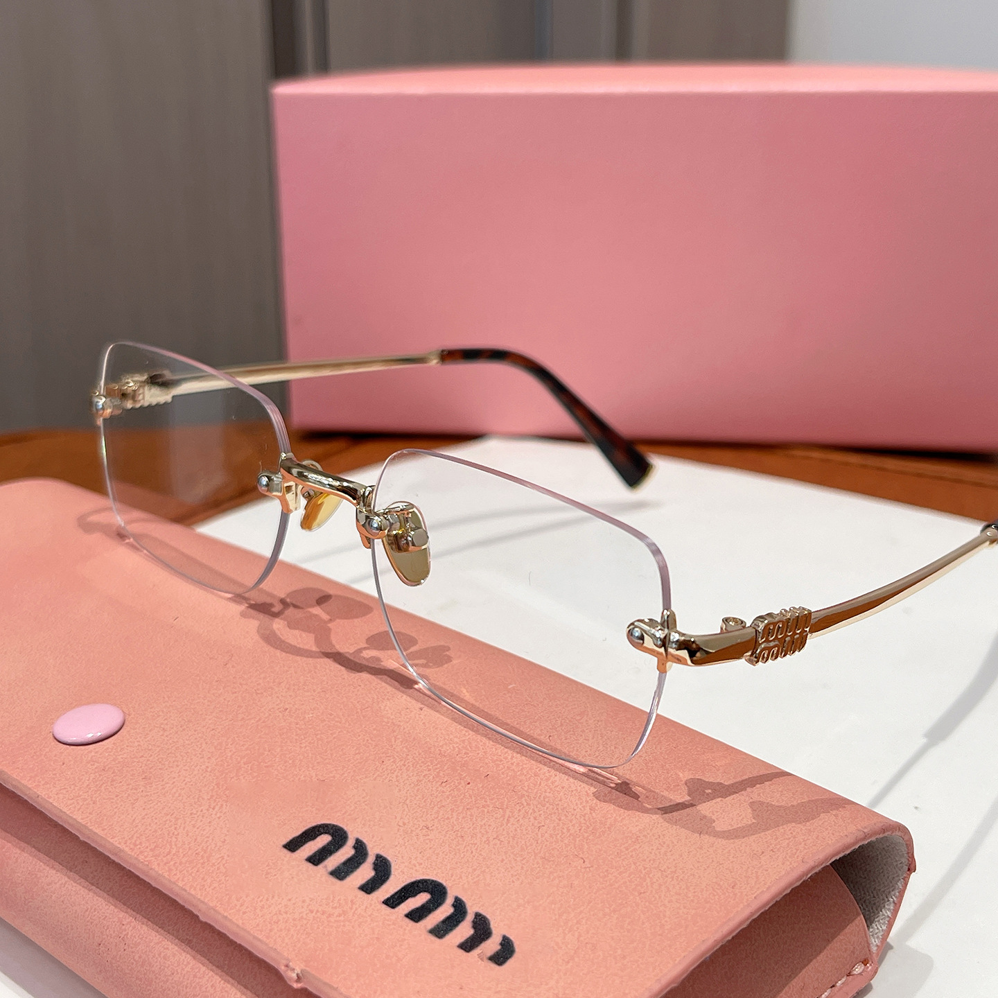 Miu Smu B50S Rimless Glasses Frame Fashionable and Versatile Flat Mirror Casual Optical Myopia Glasses Can Be Equipped with Myopia