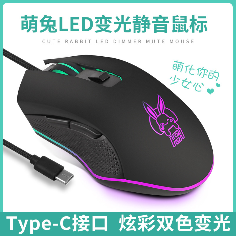 USB Type-C Wired Mouse Cute Cartoon Mouse Computer Accessories Peripherals Pc Desktop Computer Mouse Cartoon Mouse