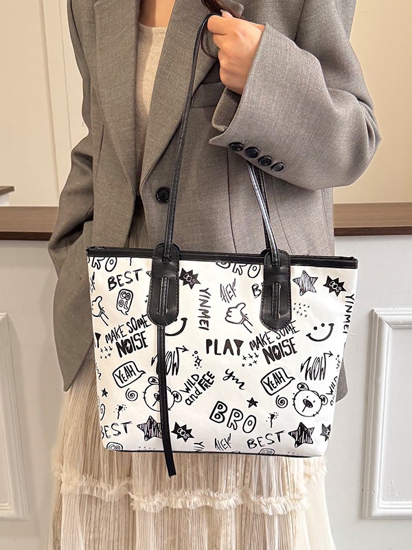New Simple Large-Capacity Tote Bag, Fashion Printed Large Handbag, Women's Shoulder Bag