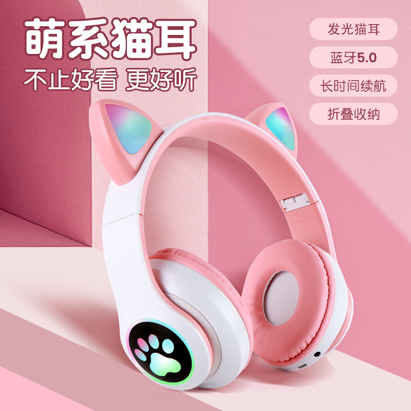 Cross-Border Popular Glowing Cat Ear Stn28 Ultra-Long Battery Life Gaming Headset Bluetooth Wireless with Microphone