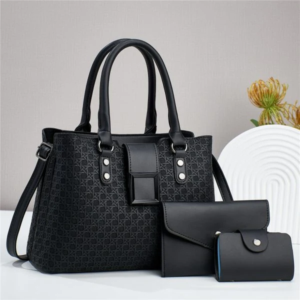 3-Piece Women’s Woven Tote Handbag Set – Shoulder Bag & Mini Purse