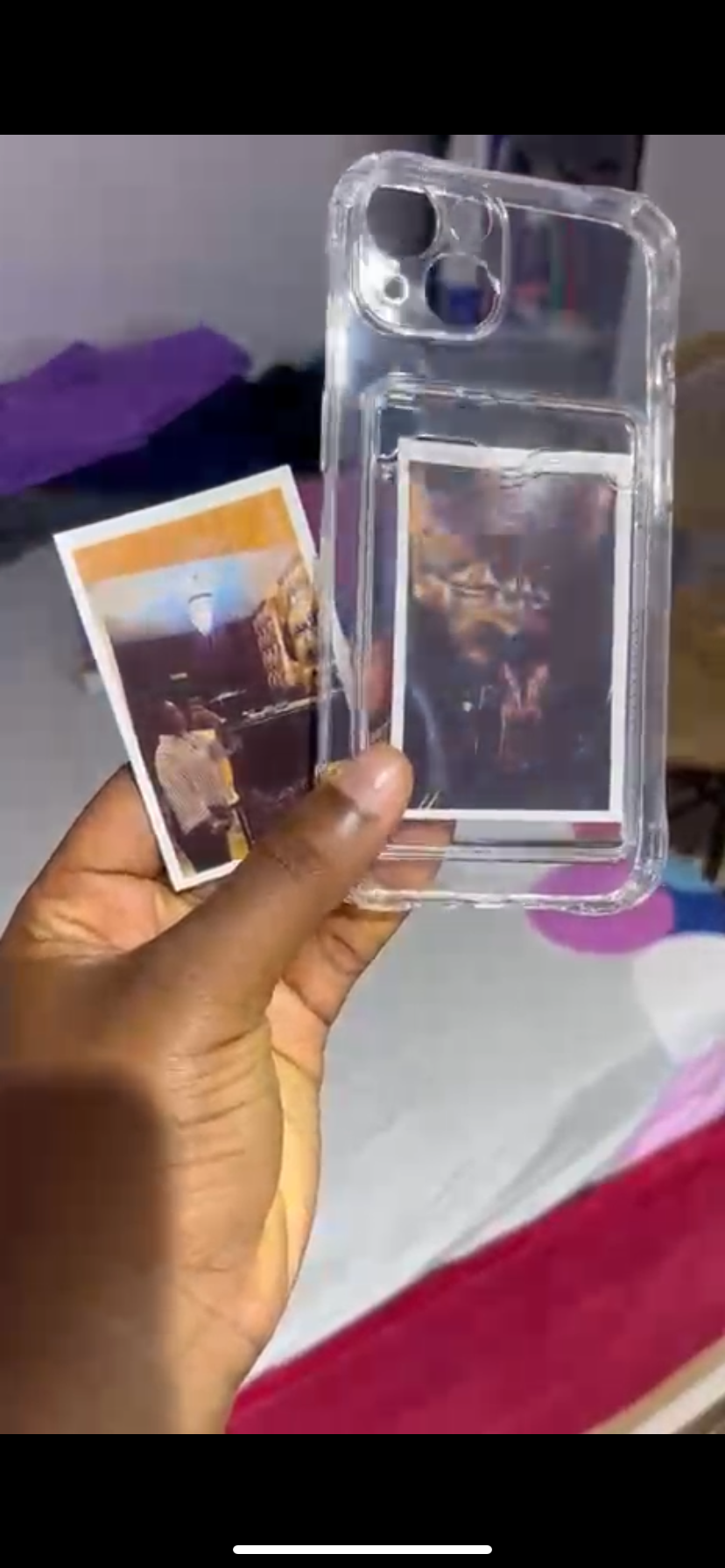 Trasparent pocket case and polariod picture