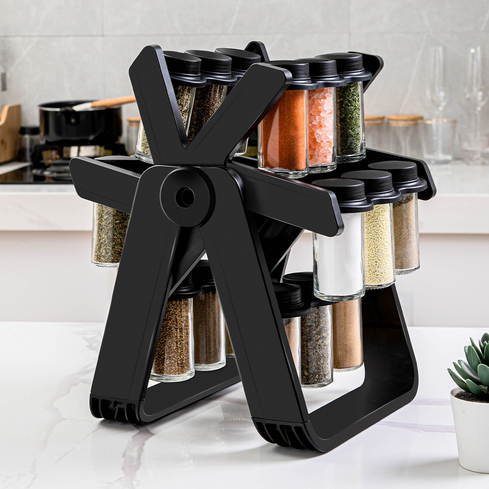 Creative Rotatable Storage Rack Kitchen Special Glass Flavoring Bottle Rack suit Seasoning Classification Storage Sealed Moisture-proof