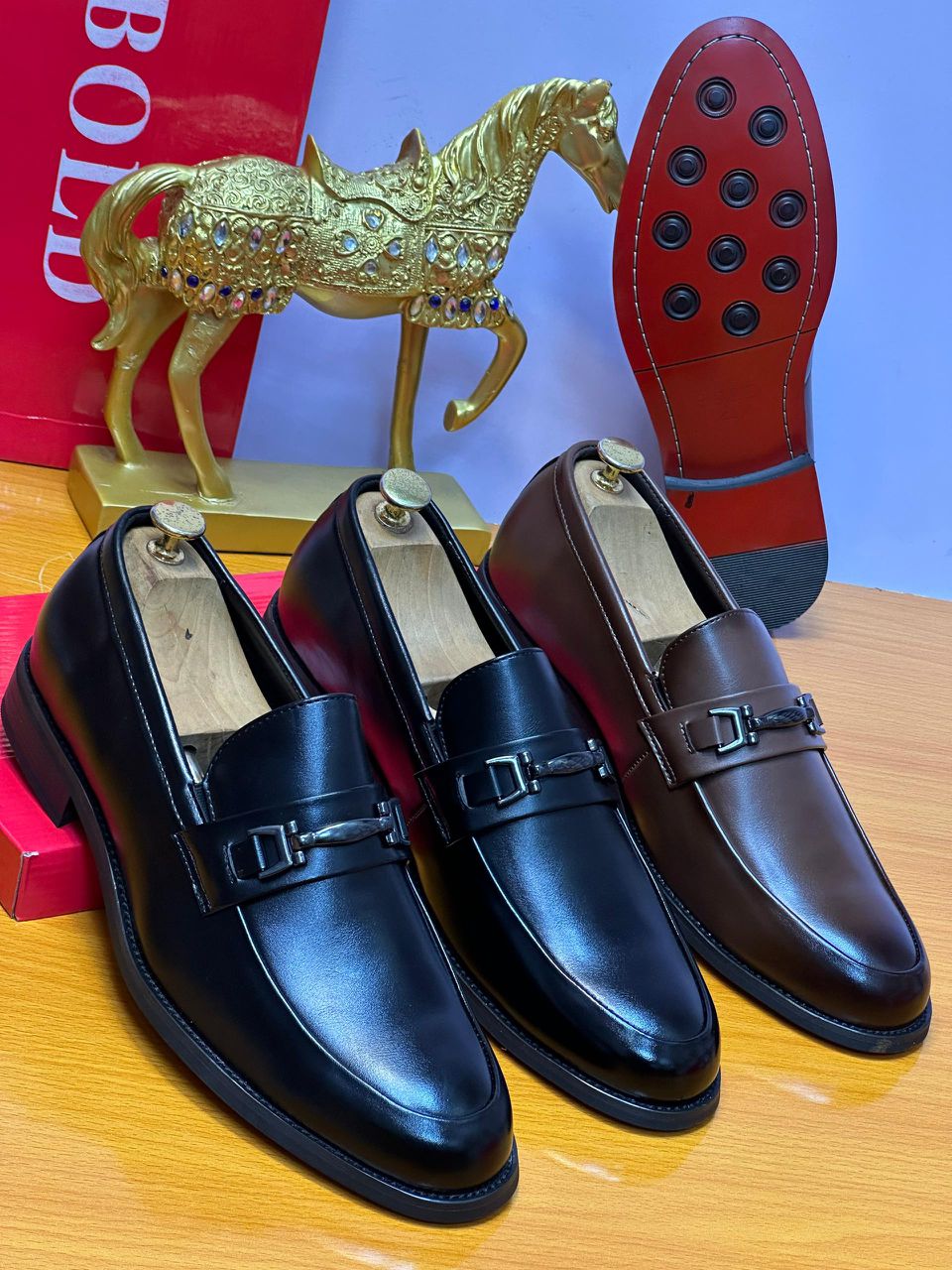 Men's Horsebit Loafers, Slip-On Formal Dress Shoes, Business Wedding Shoes, Black & Brown