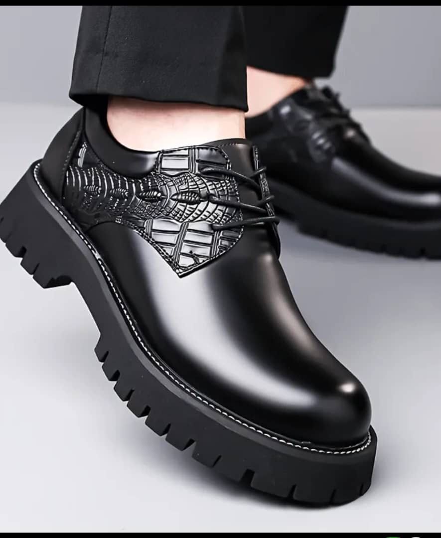 Men’s Glossy Patterned Dress Shoes – Chunky Sole, Black & Brown Gradient Options