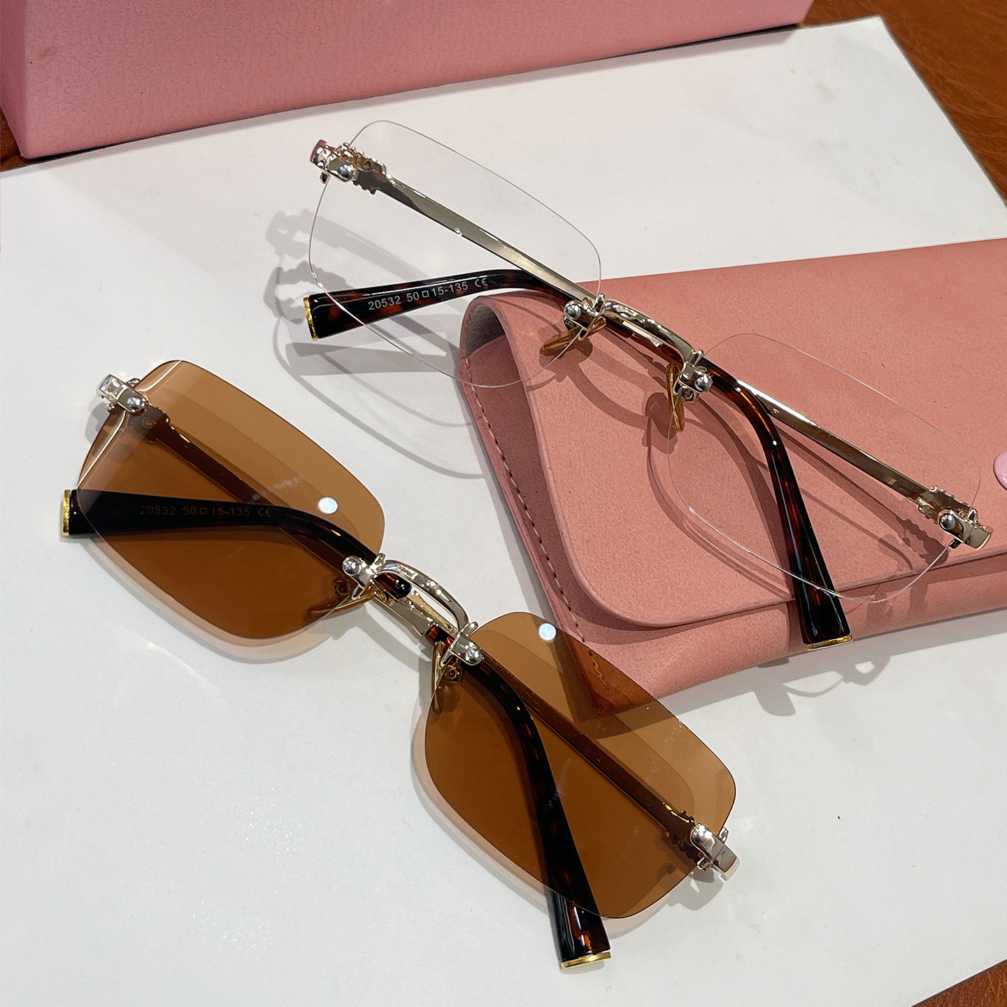 Miu Smu B50S Rimless Glasses Frame Fashionable and Versatile Flat Mirror Casual Optical Myopia Glasses Can Be Equipped with Myopia