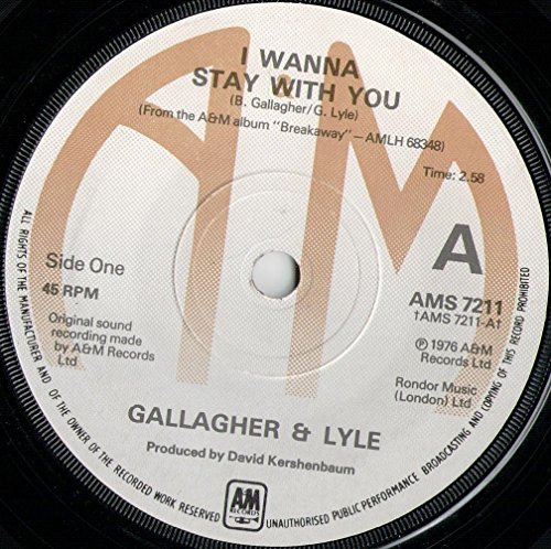 Gallagher & Lyle - I Wanna Stay With You - 7 Single 1976 - A&m Records Ams 7211