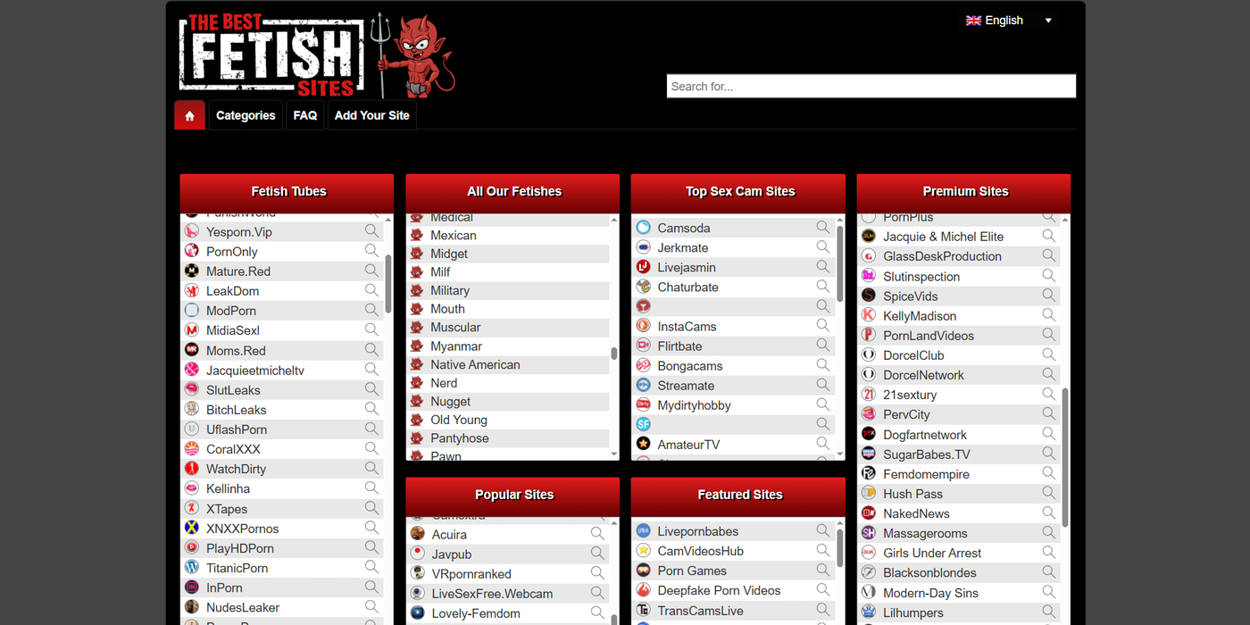 The front page of TheBestFetishSites.com.