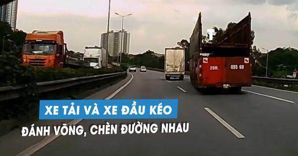 Kinh hoàng xe tải và xe đầu kéo đánh võng, ‘kèn cựa’ nhau trên cao tốc