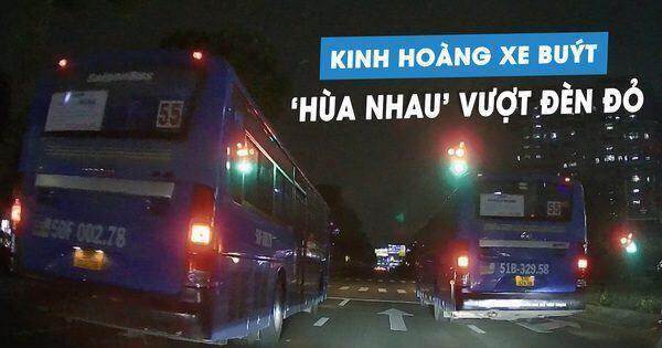 Phẫn nộ xe buýt ‘hùa nhau’ vượt đèn đỏ trên phố, ngay giờ cao điểm