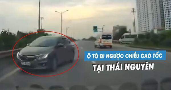 Ô tô con lại chạy ngược chiều trên cao tốc Thái Nguyên