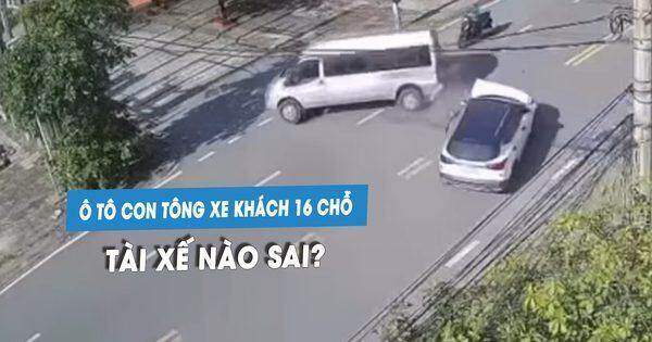 Xe khách 16 chỗ bị ô tô con tông lật tại ngã tư: Tài xế nào sai?