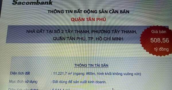 Sacombank bán đấu giá nhiều tài sản có giá trị lớn