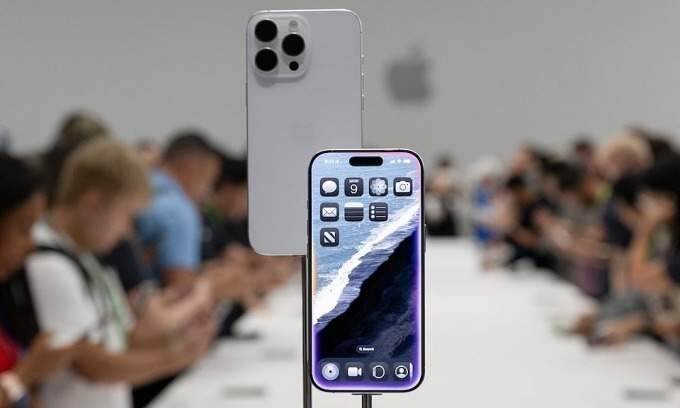 The iPhone 16 Pro is seen at an event at the Steve Jobs Theater on its campus in Cupertino, California, U.S. Sept. 9, 2024. Photo by Reuters