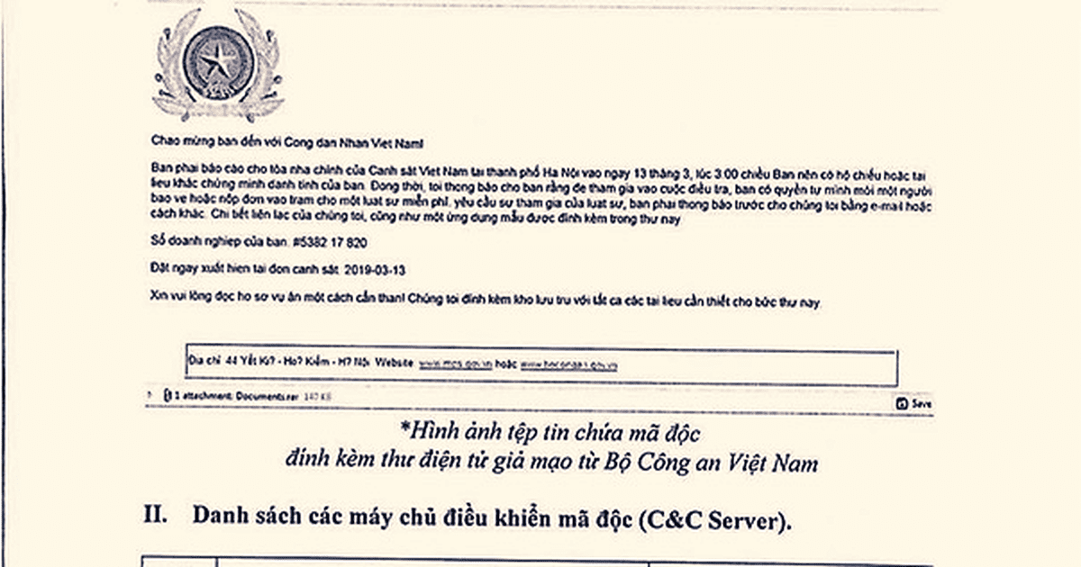 Khẩn cấp theo dõi, ngăn chặn mã độc GandCrab 5.2 giả mạo Bộ Công an