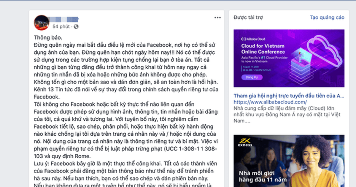 Nhiều người lại bị tin giả lừa ‘tôi không đồng ý cho Facebook chia sẻ ảnh hoặc tin’