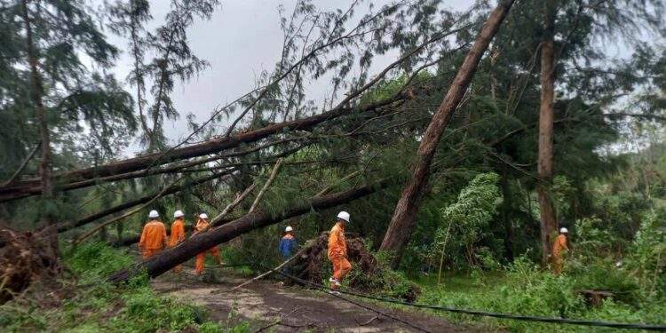 Khôi phục cấp điện cho hơn 2,67 triệu khách hàng 1 Nhân viên ngành điện khắc phục sự cố lưới điện do mưa bão.
