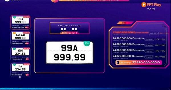 Biển ô tô 'ngũ quý' 99A-999.99 trúng đấu giá gần 28 tỷ