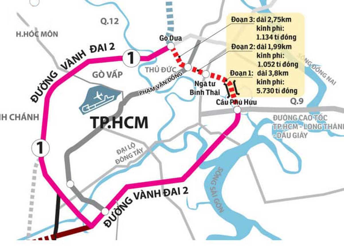 Sơ đồ lộ trình và hướng tuyến đường Vành đai 2 TP.Hồ Chí Minh