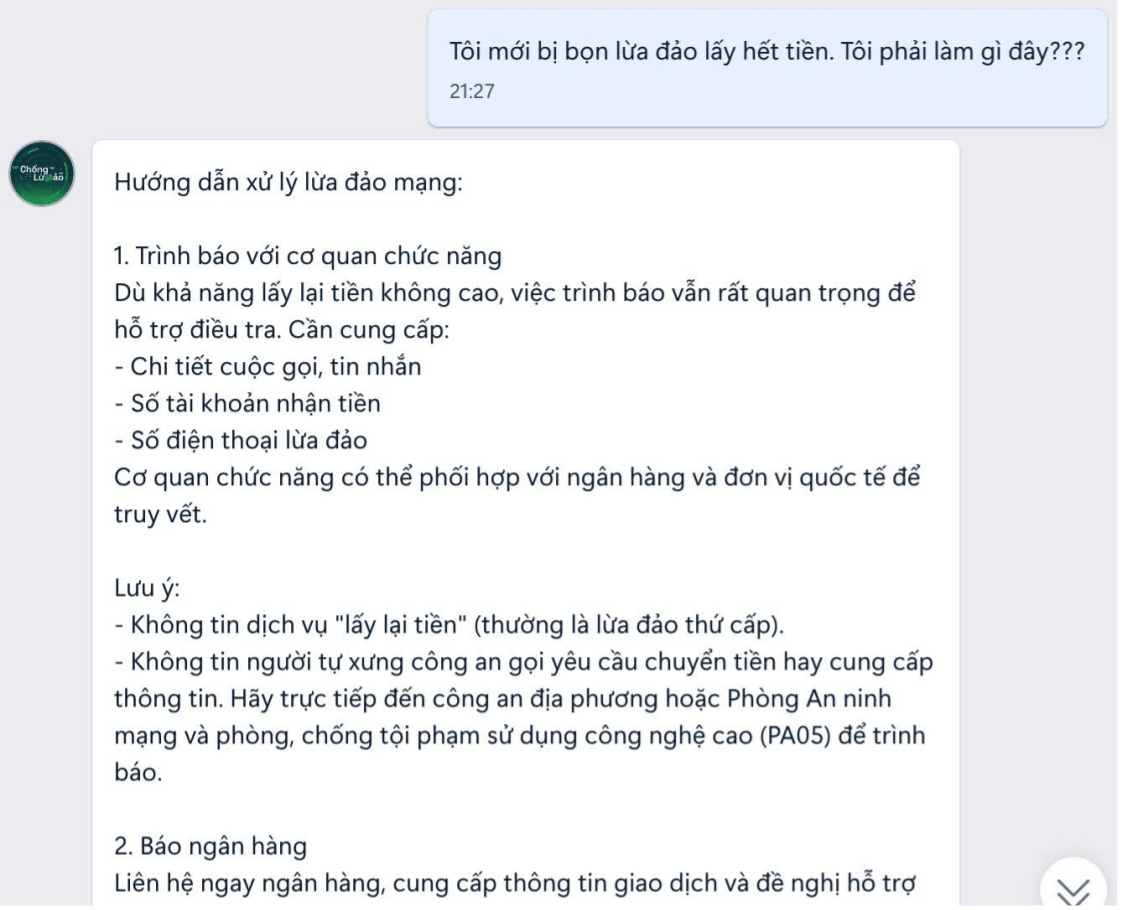 Ra mắt chatbot AI Chống Lừa Đảo trên Zalo hỗ trợ nhận diện rủi ro trực tuyến
