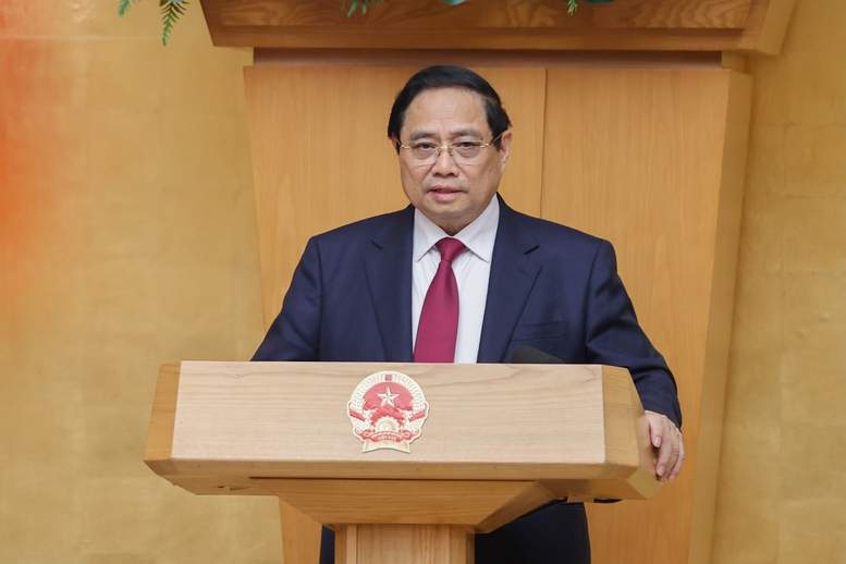 Thủ tướng Chính phủ Phạm Minh Chính chủ trì Phiên họp Chính phủ chuyên đề xây dựng pháp luật tháng 2 . Ảnh: VGP