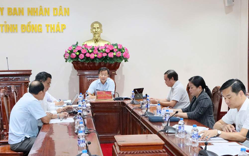 Phó Chủ tịch Ủy ban nhân dân tỉnh Nguyễn Phước Thiện chủ trì buổi làm việc - Nguồn: Cổng thông tin điện tử Đồng Tháp