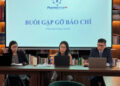 Bà Nguyễn Thị Thanh Thuỷ, Giám đốc Pharma Group (người ngồi ở giữa) trao đổi với báo chí về thực thi quyền sở hữu trí tuệ, cơ hội và thách thức cho ngành dược tại Việt Nam, ngày 14/5.