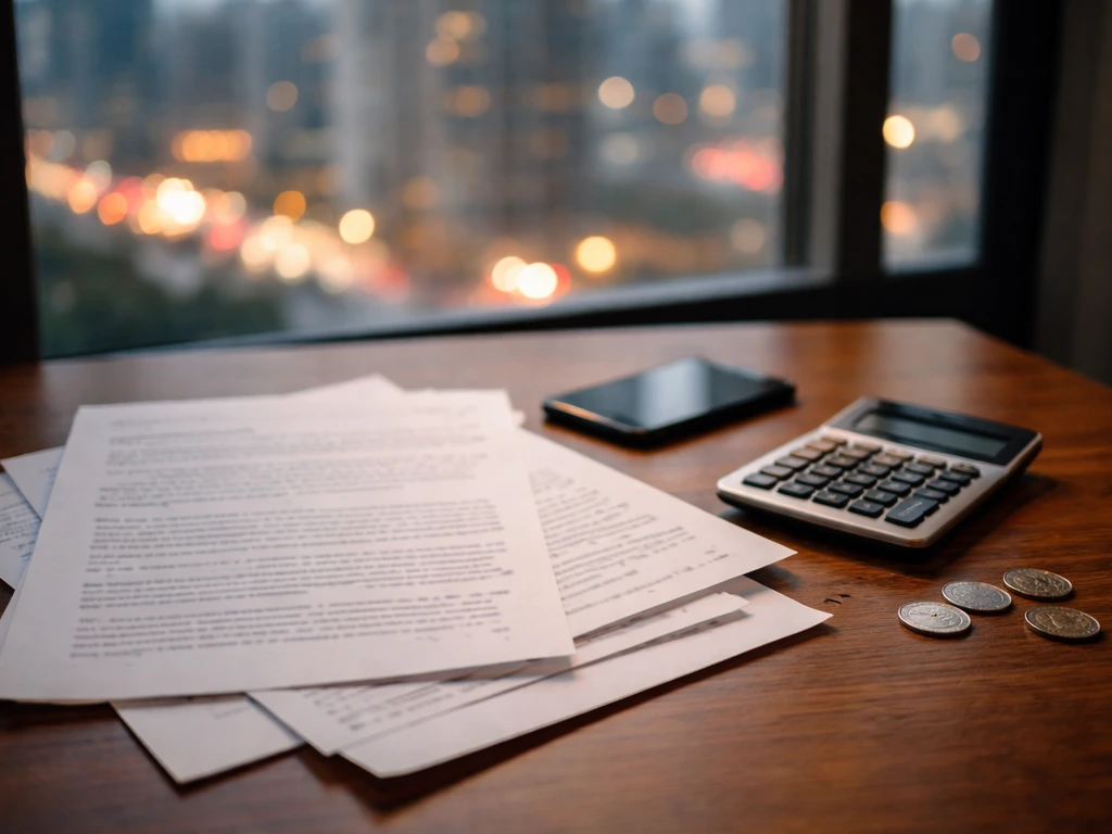 Calculator, coins, and blurred finance pages on a desk, symbolizing conflicting net worth sources.