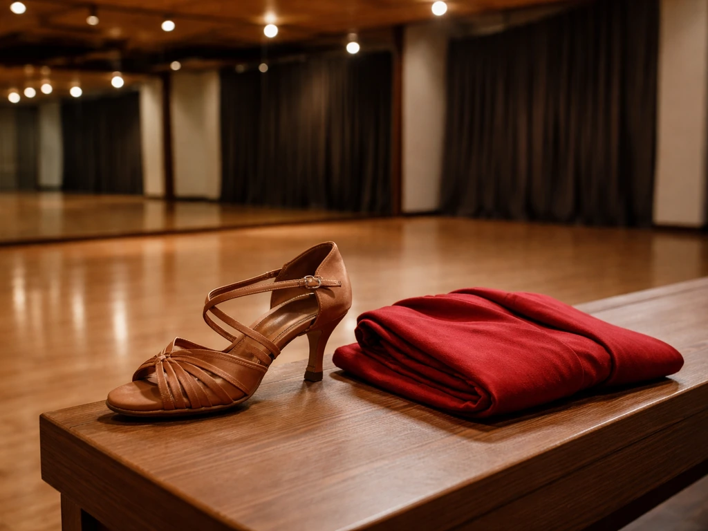 Elegant dance studio scene with ballroom shoes and rehearsal jacket, symbolizing entertainment income.