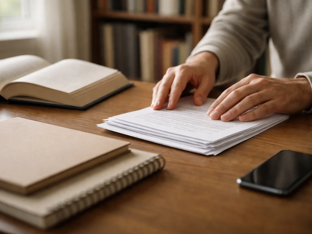 Hands sorting printed documents and a library-bound bill file, suggesting practical source verification research.