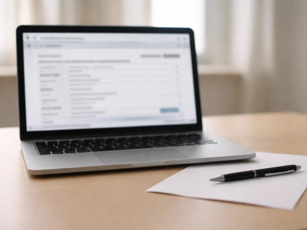 Close-up of a laptop desk with blurred corporate registry pages and paperwork, symbolizing public record evidence.