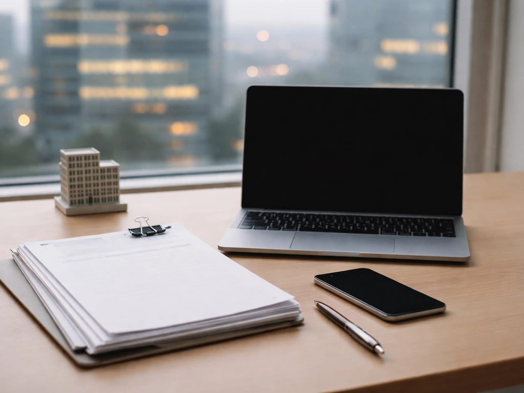 Minimal photo of a business desk with a laptop and documents, symbolizing differing financial estimates across databases