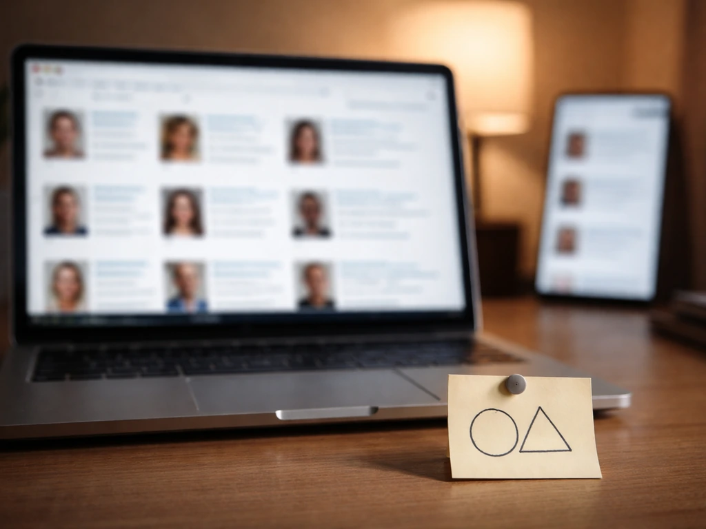 A blurred laptop search results page with a single math-themed reference pin, symbolizing Perelman name confusion.