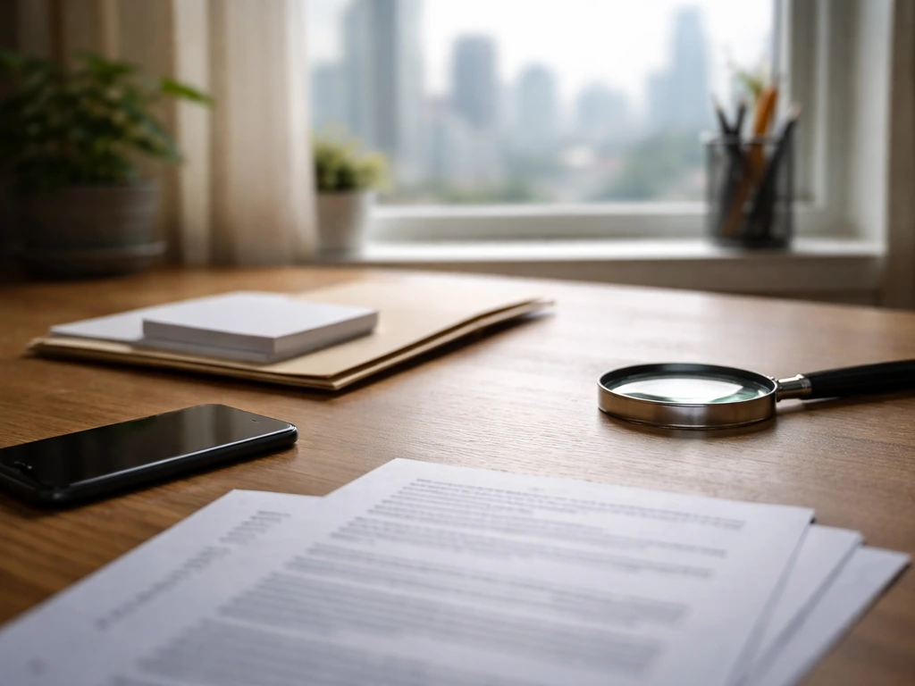 Minimal office desk with documents and a smartphone, symbolizing evidence-backed claims.