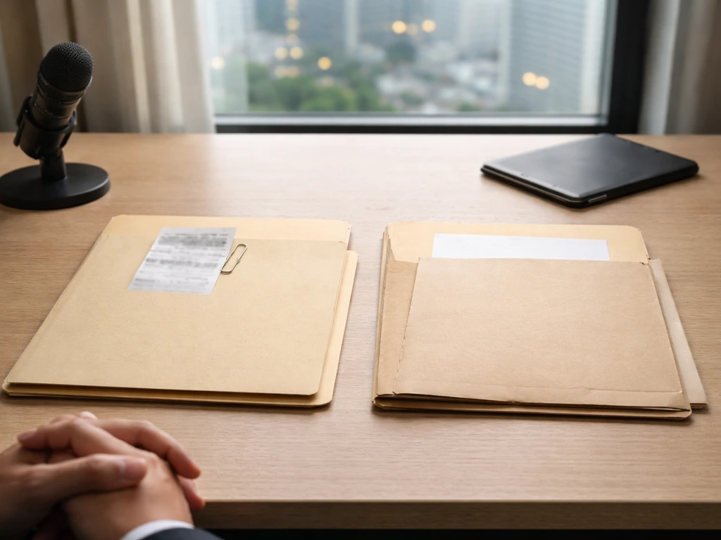 Minimal desk scene with two folders—one clearly labeled as documents and the other as estimates, no readable text.