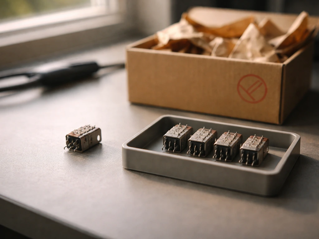 Replacement parts laid beside the original component on a clean workbench, with a resolved-after-claim vibe.