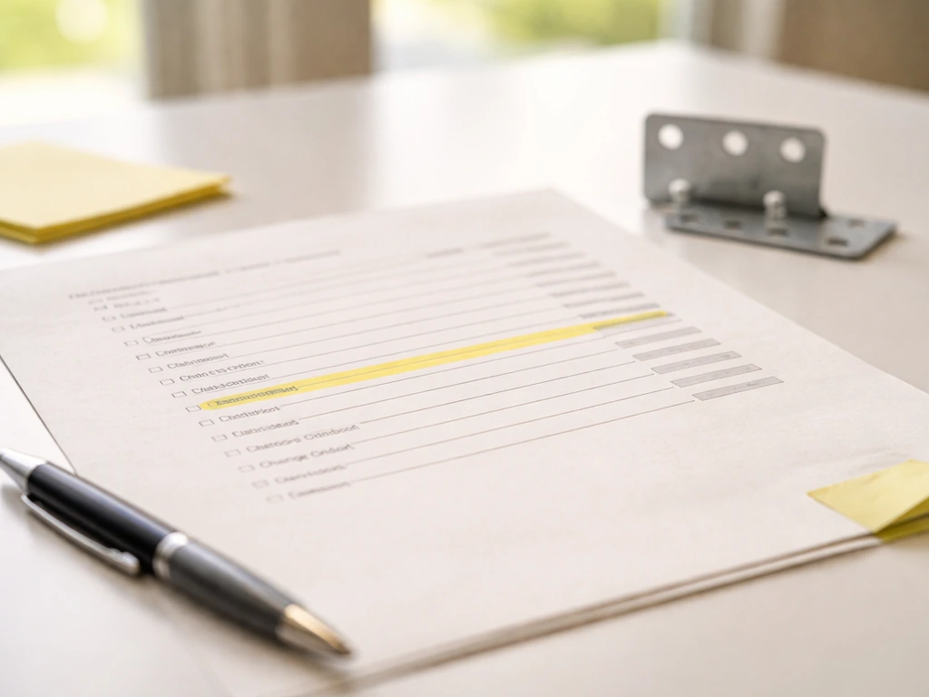Close-up of a patio cover quote sheet with highlighted deposit and change-order line on a desk