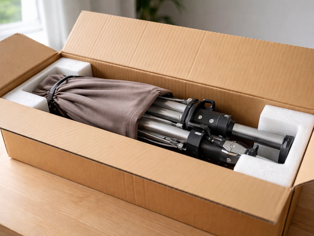 Close-up of an umbrella accessory box opened with an intact umbrella inside, well-finished packaging