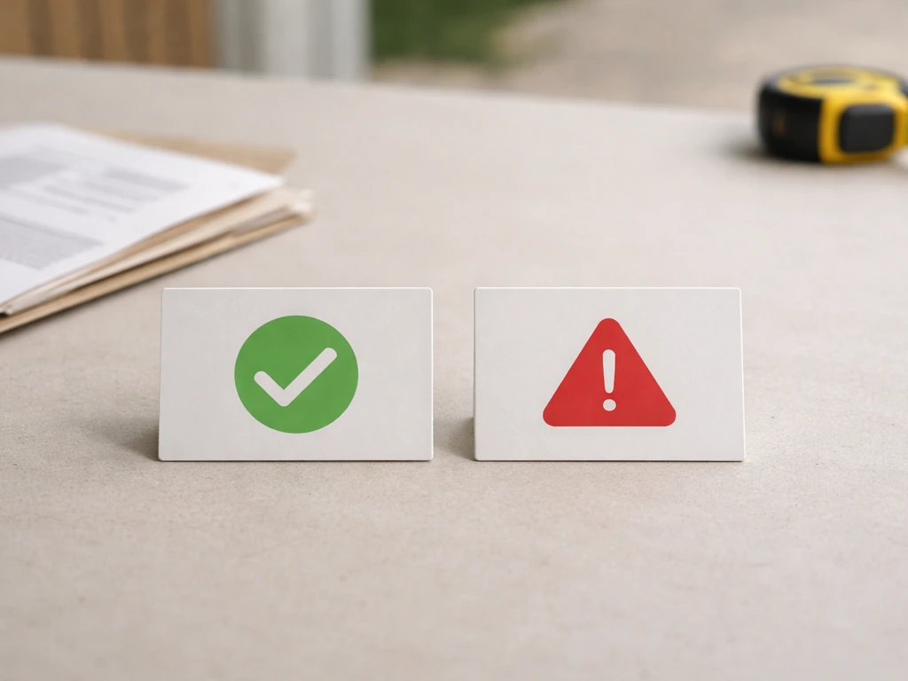 Two side-by-side cards on a table showing a checkmark for good and a caution icon for red flags.