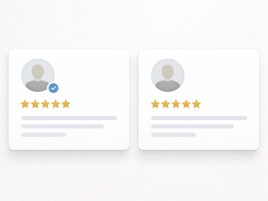 Close-up of two anonymous review cards: one shows a verified badge, the other unverified, side-by-side.