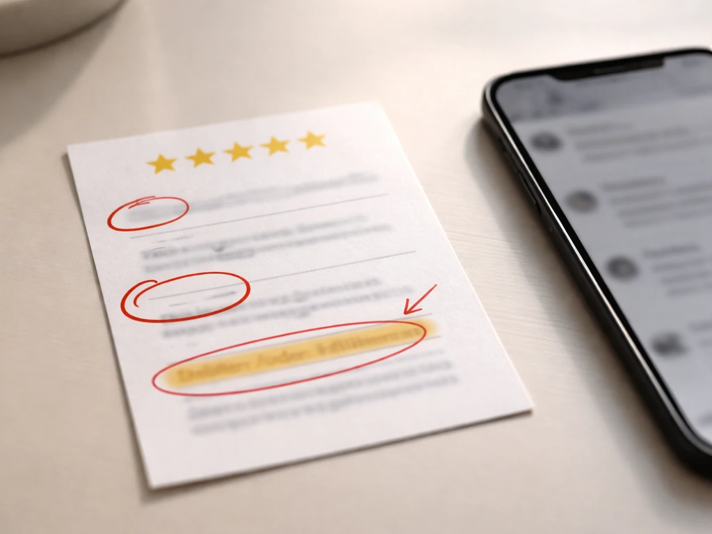 Close-up of a review card with non-text emphasis marks showing what to scan beyond the star rating.