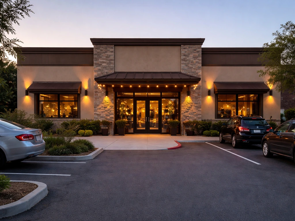 Street-level view of a casual restaurant with clear arrival and parking at 6613 Fossil Bluff Dr, Fort Worth