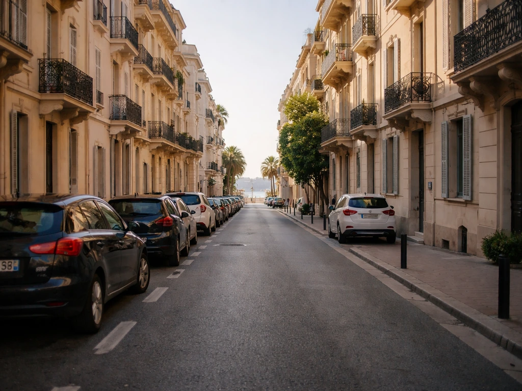 Street-level view near Cannes with a short walk feel toward the Croisette area.